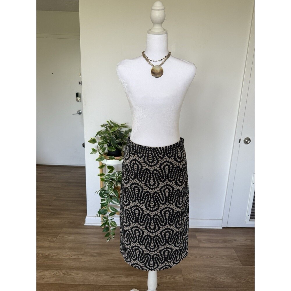 NWT MISSONI Knit Pencil Skirt Size 44 IT / 8 US Black White Scallop Wave Italy